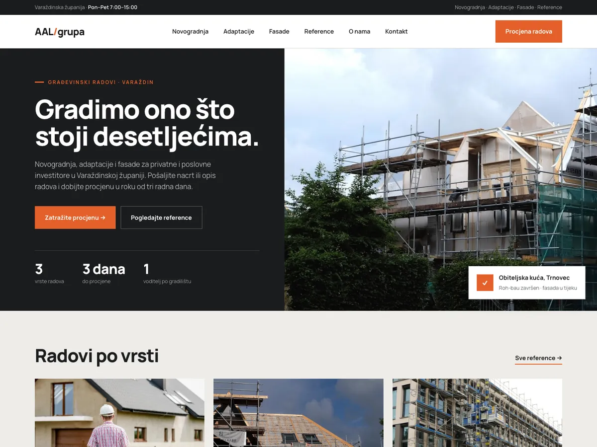 AAL grupa – konceptna web stranica za građevinsku tvrtku