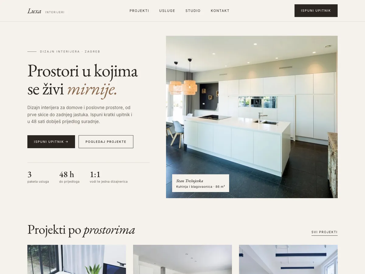 Luxa interijeri – konceptna web stranica za dizajn interijera